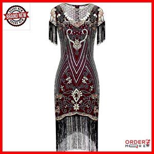 Plus Size Sequin Flapper Dress with Fringe Sleeves Tassel Hem
